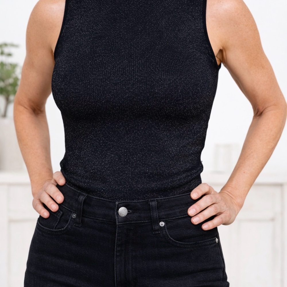 Women's‎ Allie Rose Black Silver Sparkle Tank Top Size L